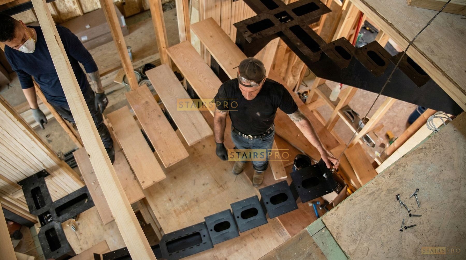 Custom staircase installation on site Custom staircase installation on site